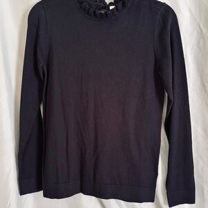 J. Crew Black Long Sleeve Top with Ruffle Neck, NWT Sz XS